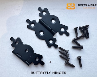 1 pair-fancy black/chrome/brass BUTTERFLY BUTT HINGE cupboard cabinet door hinges