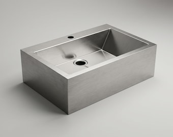 Nowoczesna umywalka ze stali nierdzewnej 600 x 400 mm, minimalistyczna umywalka ścienna, umywalka przemysłowa do łazienki AISI 304, niestandardowy metalowy zlew kuchenny