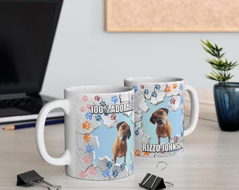 Custom Dog Photo Mug • "100% Adorable" Pet Portrait Coffee Cup