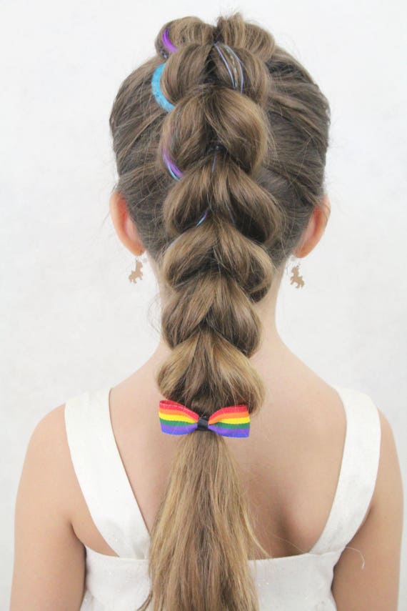 Rainbow Ponytail Hair Bow Elastic Band Rainbow Bow Girls Etsy