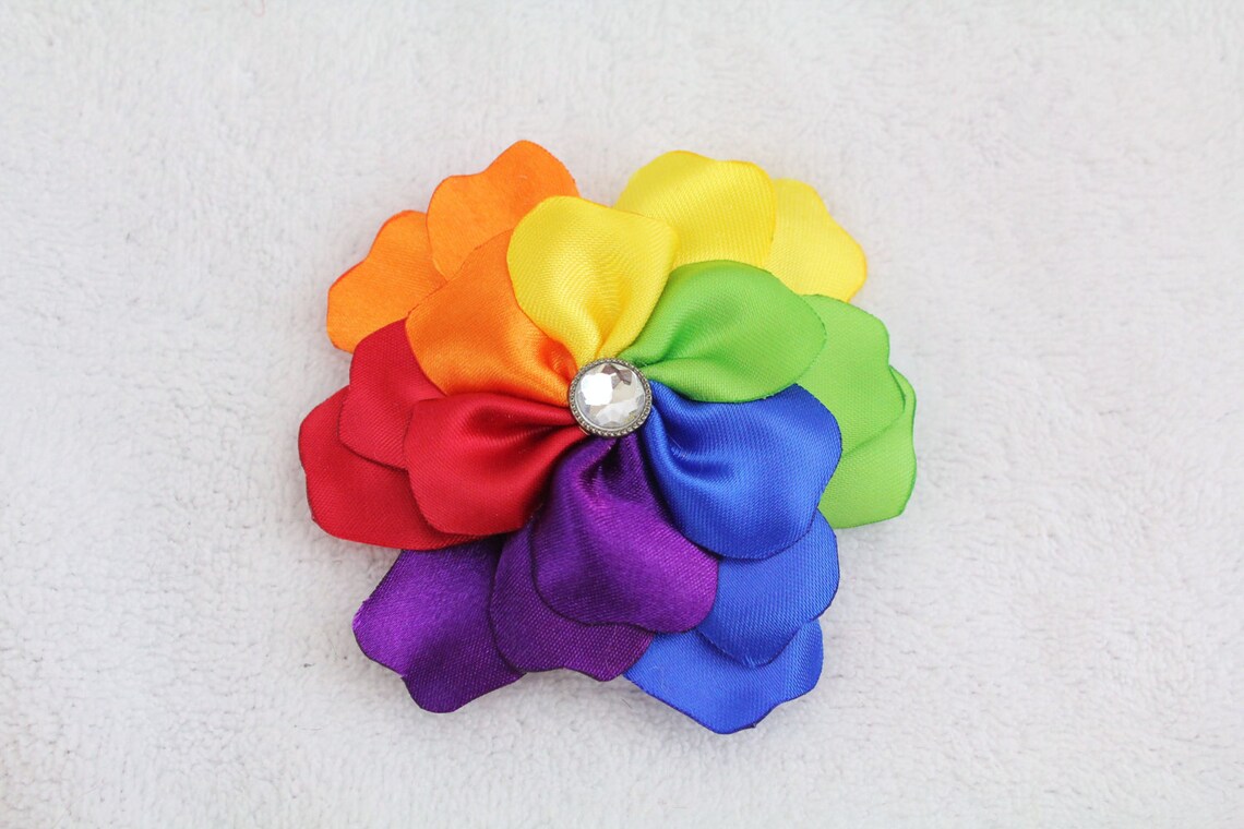 Rainbow Flower Hair Clip Rainbow Petals Rainbow Hair Bow Etsy