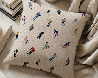 Cojín tejido con estampado de esquí/cojín de esquiador, decoración para el hogar con temática de deportes de invierno