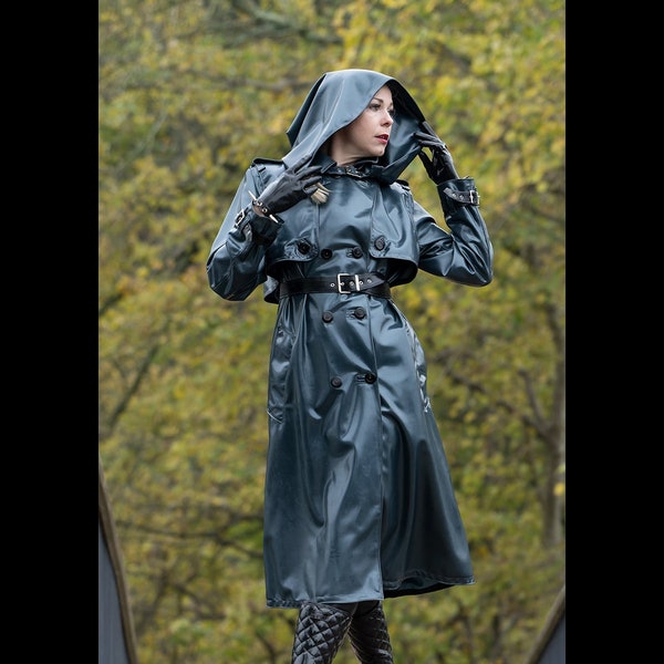 Ectomorph Latex Hooded Mackintosh Trench Coat