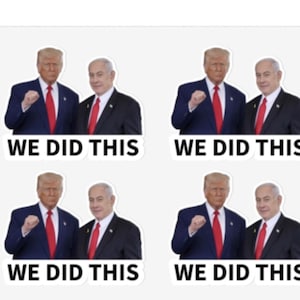 Hojas de pegatinas Trump Netanyahu We Did This - Pegatinas de 2,25 pulgadas - 16 pegatinas por hoja