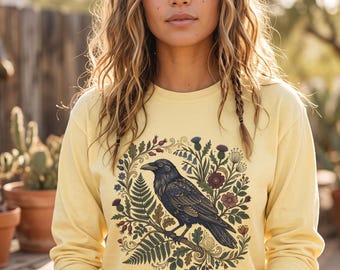 Raven Long Sleeve | Boho Folk Art Botanical Comfort Colors Tee