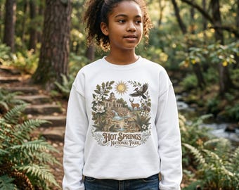 Sudadera infantil de cuello redondo del Parque Nacional Hot Springs / Sudadera juvenil de la casa de baños del pájaro carpintero crestado