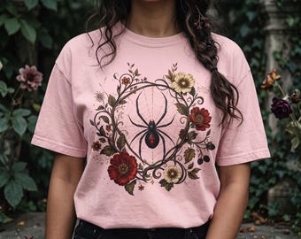 Schwarze Witwe T-Shirt | Halloween-T-Shirt 2026 mit Tiermotiven in Komfortfarben