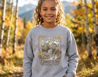 Grand Teton National Park Kids Crewneck | Moose and Bear Youth Sweatshirt