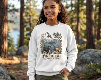 Sudadera infantil de cuello redondo con estampado de fauna silvestre del Parque Nacional del Lago Crater / Sudadera juvenil con cuello redondo