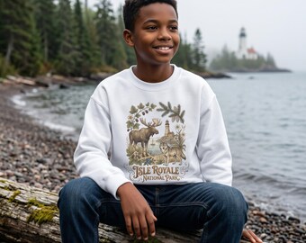 Isle Royale National Park met ronde hals voor kinderen | Moose & Wolf Lake Superior-sweater voor jongeren