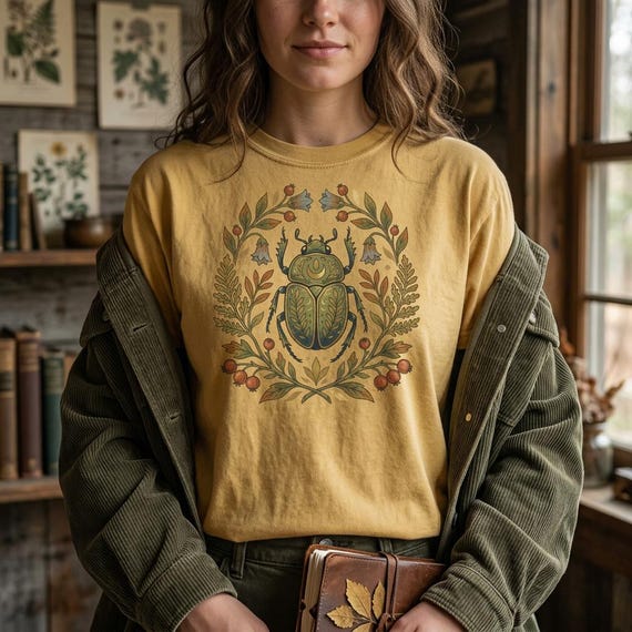 Golden Scarab Beetle Shirt | Folk Art Insect Dark Academia Comfort Colors Tee