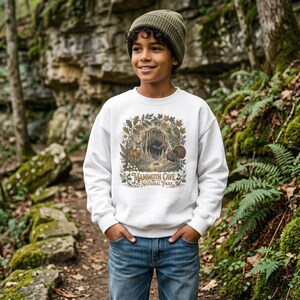 Mammoth Cave National Park Kids Crewneck | Cave Bat & Barred Owl Youth Sweatshirt White