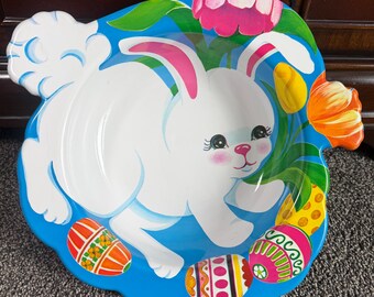 Big Ullman Easter Bunny Bowl Candy Favors Cookies Plastic 1990s USA Made