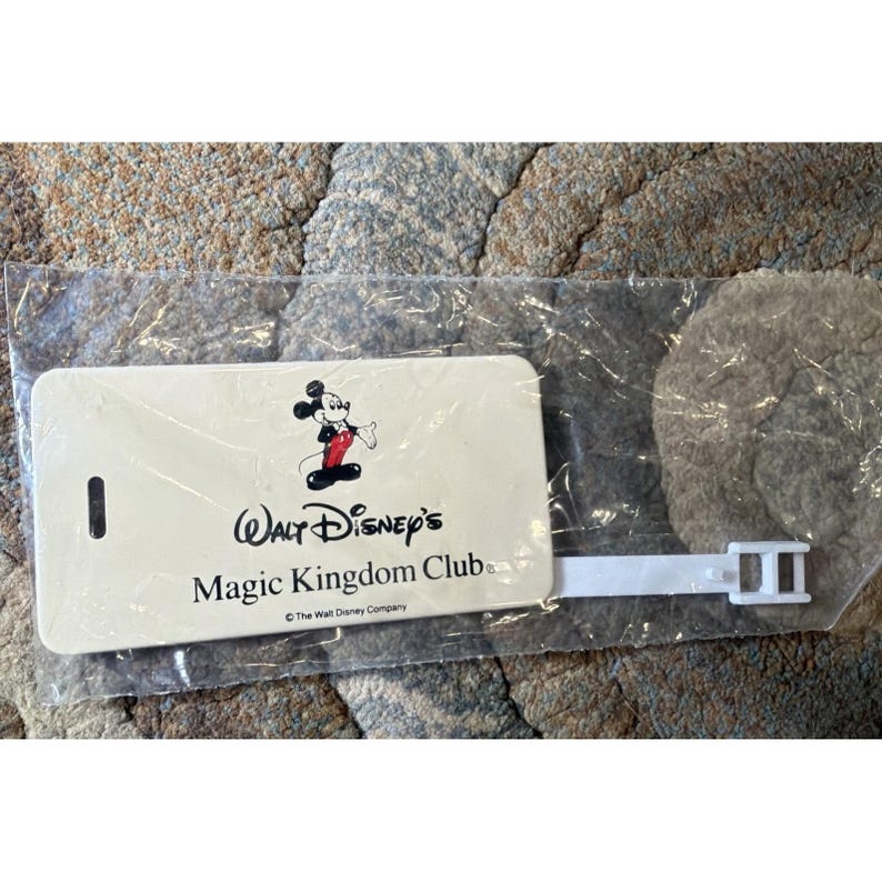 Vintage Walt Disney Magic Kingdom Club Tote Bag 1987 Mickey Mouse Luggage Tag zdjęcie 2