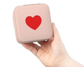 Red Heart Jewelry Travel Case | Compact Ring Earring Organizer