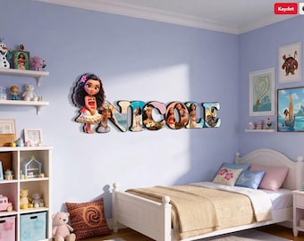 Custom Moana Name Sign, Disney Princess Room Decor, Personalized Ocean Theme Nursery Wall Art, Toddler Girl Wooden Nameplate, Kids Gift