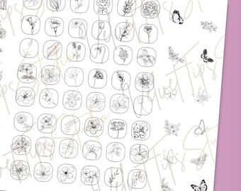 Plantilla de diseño de uñas con flores - Producto digital - Imprimible