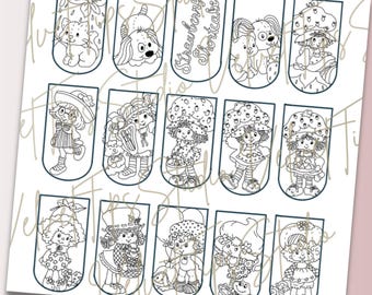 Plantilla de uñas con dibujo de fresa - Producto digital - Imprimible - Día de San Valentín