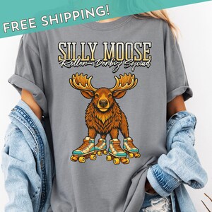 Silly Moose Roller Derby Squad Customizable Shirt Roller Skating Animal T-shirt Retro Woodland Illustration Tee