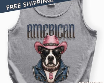 Amerikanischer Cowboy Hund Tanktop Superschöne Pitbull Cowgirl Grafik