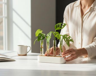 QUARTIS Propagation Station – minimalistischer Pflanzen Stecklingshalter für 4 Röhrchen Ø20 mm