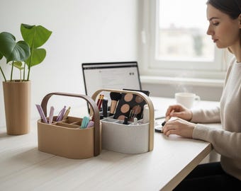 Minimalistischer Organizer Caddy mit Griff – Make‑up & Schreibtisch Ordnung (2 Größen)
