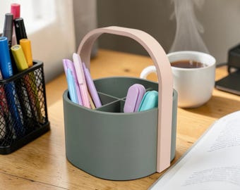 MINI Organizer Caddy mit Griff – minimalistischer Stiftehalter & Make-up Aufbewahrung, 150×150×90 mm