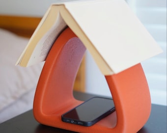 Soporte 3D para teléfono y libros con compartimento MagSafe: organizador minimalista para mesita de noche y ayuda para la lectura