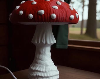 Fliegenpilz Lampe (Amanita Muscaria) – LED Pilzlampe USB RGB inkl. Fernbedienung oder Tischlampe E14 inkl. Birne, Cottagecore Boho Deko