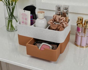 DRAWIA Make-up Organizer mit Schublade, Kosmetik Aufbewahrung fürs Bad, zweifarbig wählbar, 214×154×100 mm
