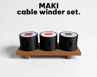 Maki Kabelaufwickler Set – sushi‑inspirierter Kabel Organizer & Kabelhalter, 3D gedruckt, 50 mm