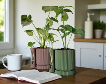 Pflanzentopf mit Glasröhrchen – Handgemachter Boho Planter mit Drainagesystem & Untersetzer – Propagation Station für Pflanzenableger