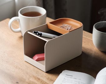 Organizador de escritorio moderno fabricado en bioplástico - portalápices modular - almacenamiento para oficina y hogar