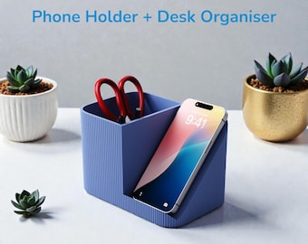Phone Holder Schreibtisch Organizer 3D-Druck – Handyhalter & Stiftehalter, minimalistisch, Home Office Geschenk