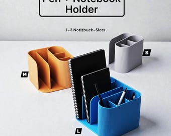 Organizador de escritorio con soporte para libreta A5/A6 y portalápices (impreso en 3D, 1-3 ranuras, para oficina en casa)
