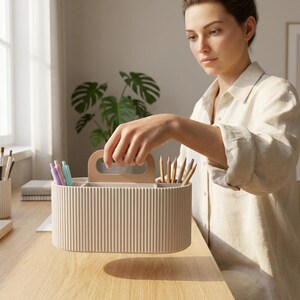TAVO Stiftehalter mit Griff, Desk Caddy Organizer für Büro & Homeoffice, Stifte Notizen Tools, 216×111×140 mm