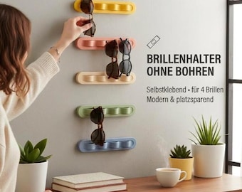 Brillenhalter Wand ohne Bohren, selbstklebender Brillen Organizer für 4 Brillen, Sonnenbrillenhalter Set 1-3