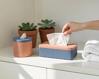 Tissue Box Cover – 3D gedruckte Taschentuchbox, modern geriffelt, personalisierbar, 132×240×78 mm