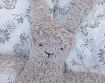 Handmade Organic Cotton Bunny Doll – Gray Eco-Friendly Stuffed Animal Toy, Plush
