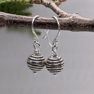 HTB24  Hill Tribe Silver Earrings;  9mm Grooved Round;  Sterling Silver