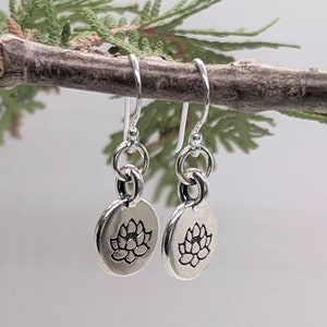 HTB21   LOTUS Sterling Silver Earrings;  11x22mm drop;  Oxidized;  Sterling Silver