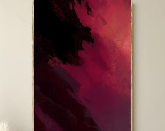 Humeurige abstracte poster | Diepe bordeauxrode en zachte roze tinten | Sfeervolle kunstafdruk | Wanddecoratie golven | Donkere Academia-minimalistische print