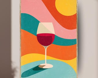 Red Wine Glass Poster Print, Colorful Wall Art, Adult Drink Painting, Bar Lounge Decor, Modern Abstract Alcohol Art Print