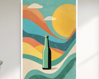 Póster de botella de cerveza, arte mural colorido, pintura de bebidas para adultos, decoración de bar y salón, impresión artística abstracta moderna de alcohol.