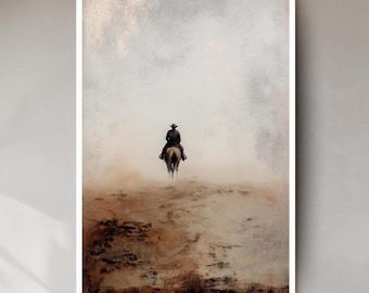 Arte de pared occidental de caballo vaquero, impresión artística de camino rural, decoración rústica de rodeo, impresión ecuestre serena, regalo occidental