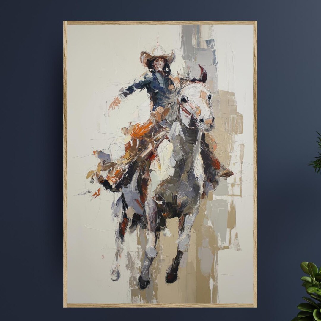 Cowgirl and Horse Western Wall Art Country Road Abstract Print Rustic ...