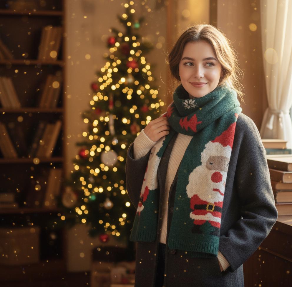 Écharpe Tricotée Motif Sapin De Noël Pour Femme – Chaude, Douce, Idéale Pour Les Fêtes - 12