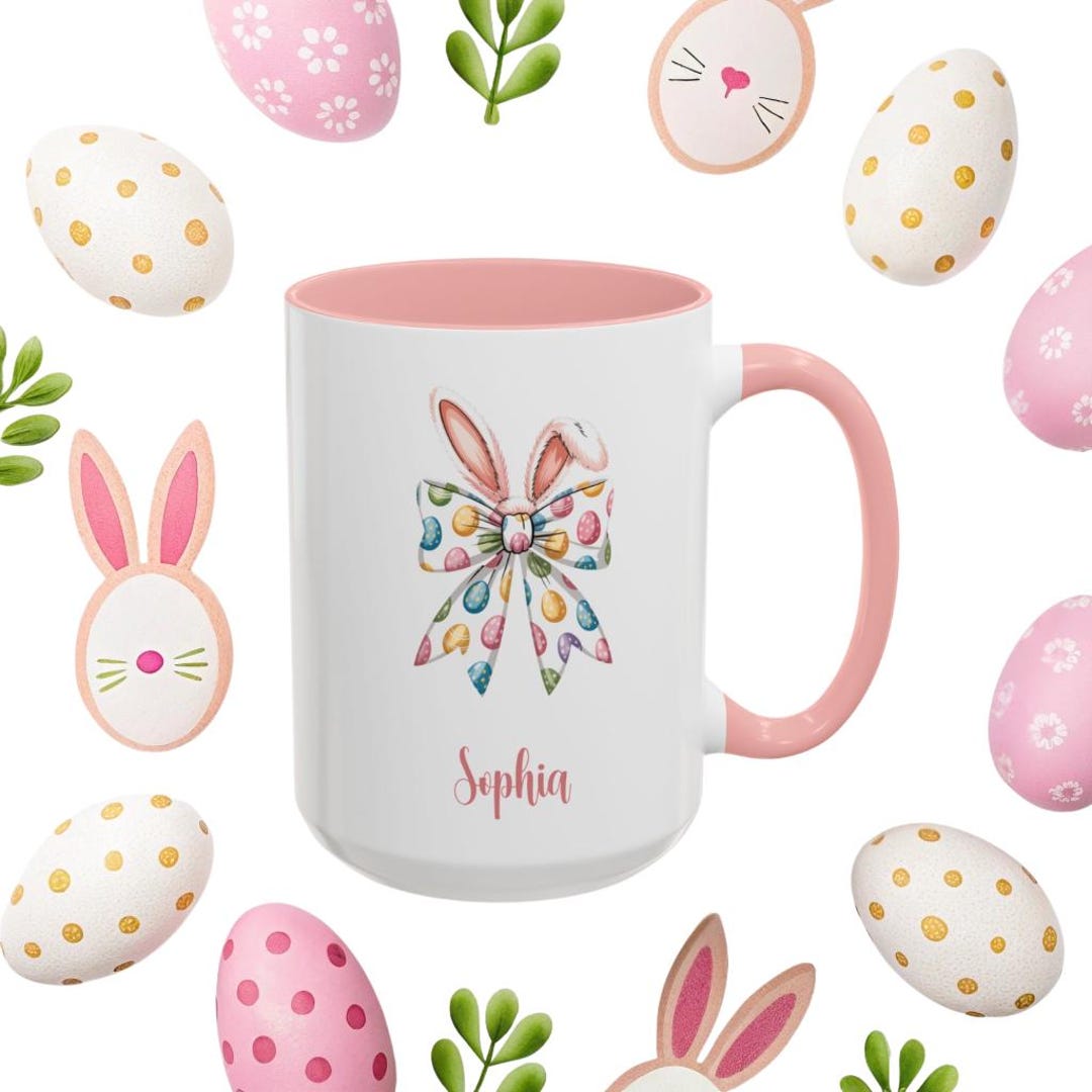 Personalized Bunny Ears Easter Mug, Custom Name Pastel Ceramic Cup ...