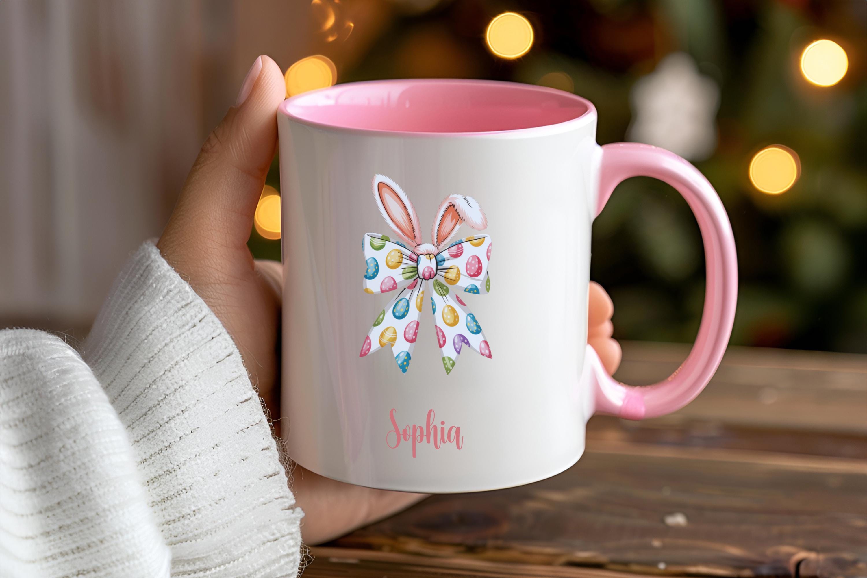 Personalized Bunny Ears Easter Mug, Custom Name Pastel Ceramic Cup ...