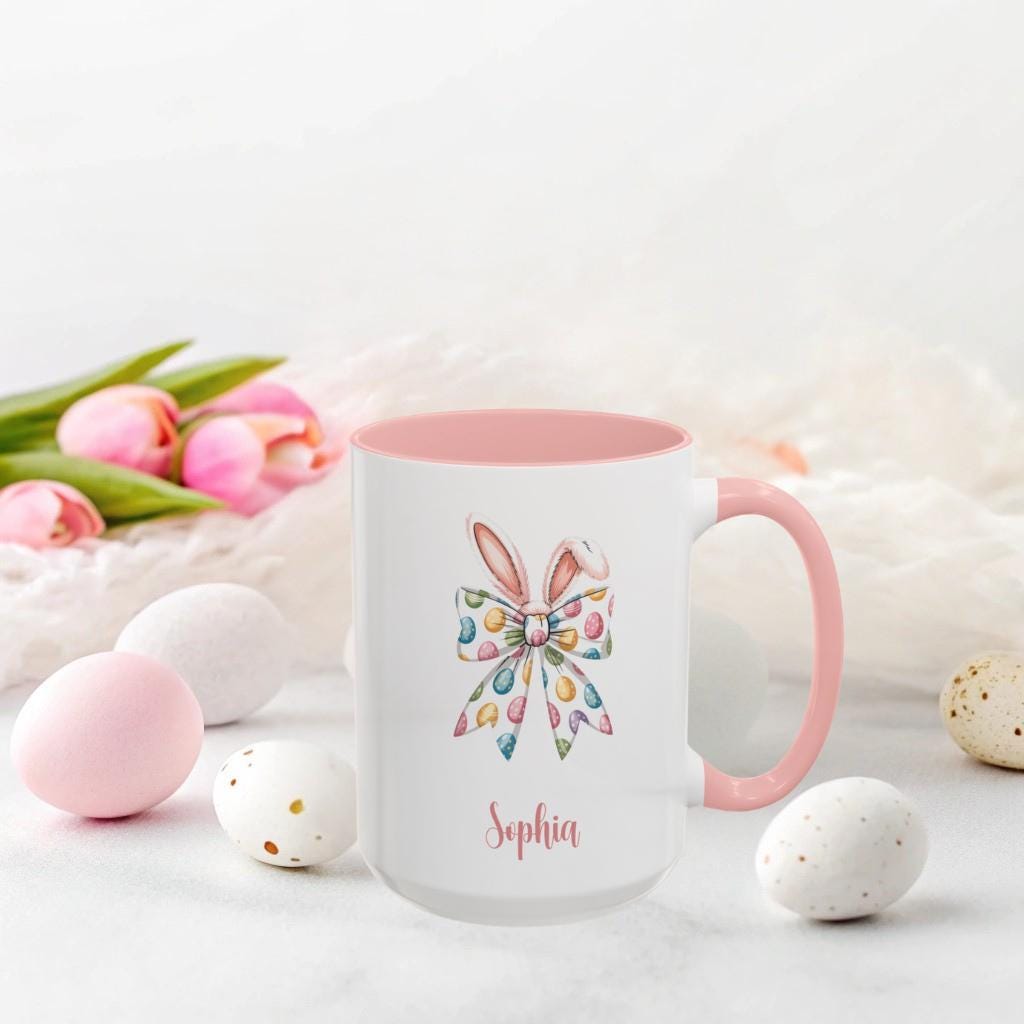 Personalized Bunny Ears Easter Mug, Custom Name Pastel Ceramic Cup ...